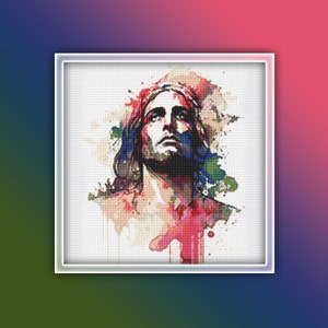 Jesus Christ Cross Stitch Pattern 1 Instant PDF Download - Jesus of Nazareth Watercolor Cross Stitch Pattern - Christianity