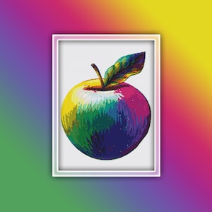 Rainbow Apple Cross Stitch Pattern 1 Instant PDF Download - Apple Watercolor Cross Stitch Pattern - Fruit Cross Stitch Pattern