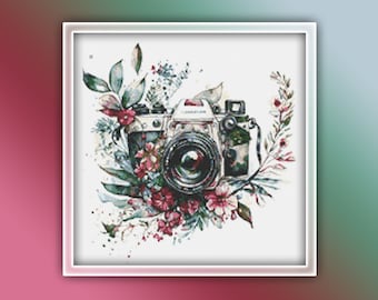 Camera Cross Stitch Pattern 4 Instant PDF Download - Camera Watercolor Cross Stitch Pattern