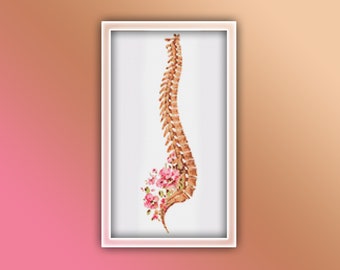 Anatomy Spine Cross Stitch Pattern 1 Instant PDF Download - Back Bone Watercolor Cross Stitch Pattern - Skelton Bones - Skeletal System