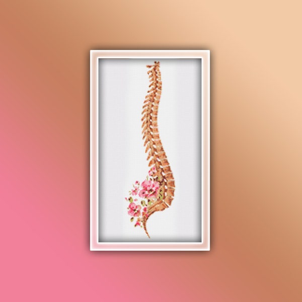 Patrón de punto de cruz de anatomía de la columna vertebral 1 Descarga instantánea en PDF - Patrón de punto de cruz de acuarela de hueso posterior - Huesos de Skelton - Sistema esquelético