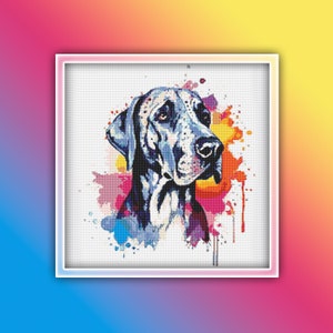 Great Dane Cross Stitch Pattern 2 Instant PDF Download - Great Dane Dog Watercolor Cross Stitch Pattern - Large Brown Dog