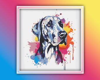 1980年代のヴィンテージ磁器製グレートデーンの置物 - 青い目、犬好き