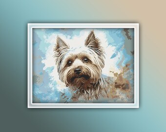 Yorkshire Dog Cross Stitch Pattern Instant PDF Download - Yorkshire Terrier Watercolor Cross Stitch Pattern - Full Coverage Cross Stitch