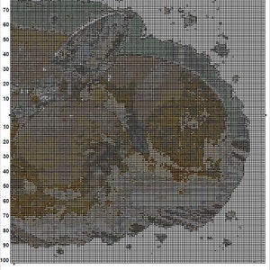 Puede incluir: Una imagen pixelada de un paisaje con una variedad de colores, incluyendo marr&oacute;n, verde y blanco. La imagen est&aacute; dividida en una cuadr&iacute;cula de cuadrados, con cada cuadrado representando un color diferente.