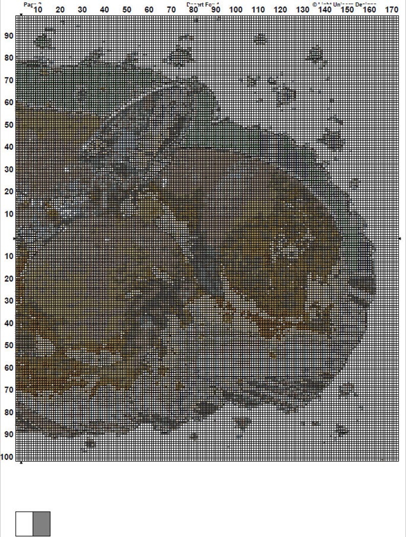 Puede incluir: Una imagen pixelada de un paisaje con una variedad de colores, incluyendo marr&oacute;n, verde y blanco. La imagen est&aacute; dividida en una cuadr&iacute;cula de cuadrados, con cada cuadrado representando un color diferente.