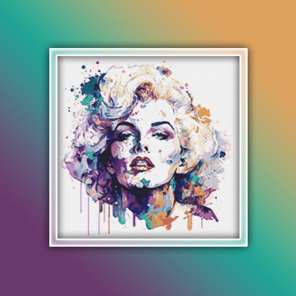 Marilyn Monroe Cross Stitch Pattern 2 Instant PDF Download - Marilyn Monroe Watercolor Cross Stitch Pattern