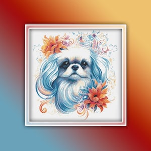 Pekingese Cross Stitch Pattern 2 Instant PDF Download - Pekingese Watercolor Cross Stitch Pattern - Animal Cross Stitch Pattern