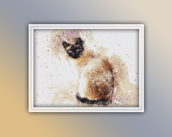 Siamese Cat Cross Stitch Pattern Instant PDF Download - Kitty Watercolor Cross Stitch Pattern - Animal Cross Stitch Pattern