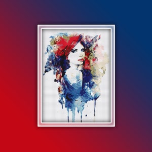 Woman Cross Stitch Pattern 2 Instant PDF Download - Woman Watercolor Cross Stitch Pattern