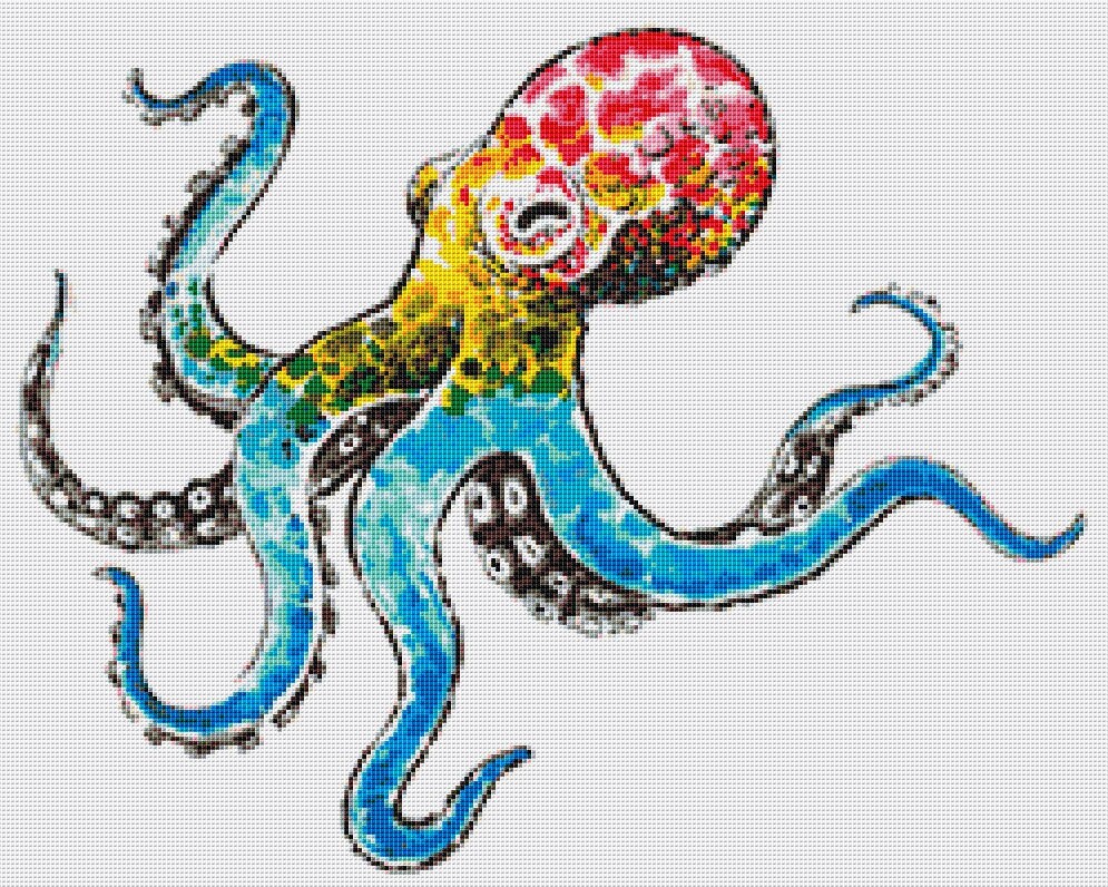 Octopus Cross Stitch Pattern 5 Instant PDF Download Rainbow Etsy