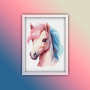 Horse Cross Stitch Pattern 15 Instant PDF Download - Cream Horse Watercolor Cross Stitch Pattern - Animal Cross Stitch Pattern