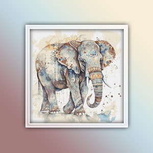Éléphant bohème motif point de croix 2 Téléchargement instantané en PDF - motif éléphant aquarelle point de croix - animal point de croix