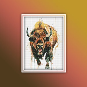 Bison Cross Stitch Pattern 1 Instant PDF Download - Bison Watercolor Cross Stitch Pattern - Animal Cross Stitch Pattern