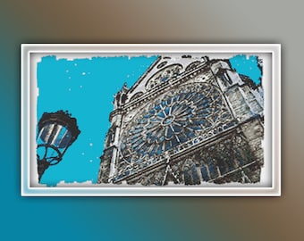 Notre Dame Cathedral Cross Stitch Pattern 4 Instant PDF Download - Paris Watercolor Cross Stitch Pattern - Church