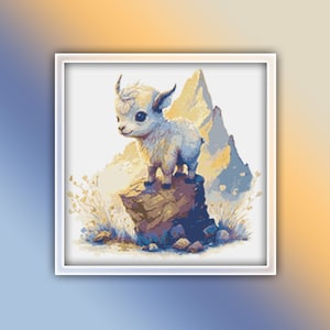 Goat Cross Stitch Pattern 4 Instant PDF Download - Ram Watercolor Cross Stitch Pattern - Baby Goat Cross Stitch Pattern - Goat Kid