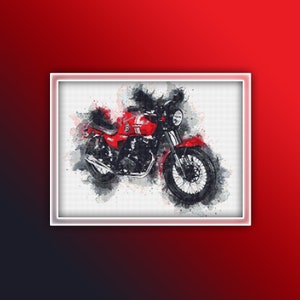 Motorbike Cross Stitch Pattern 2 Instant PDF Download - Motorbike Watercolor Cross Stitch Pattern - Speed Bike