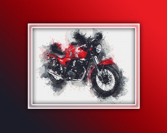 Motorbike Cross Stitch Pattern 2 Instant PDF Download - Motorbike Watercolor Cross Stitch Pattern - Speed Bike