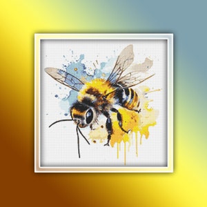 Bee Cross Stitch Pattern 2 Instant PDF Download - Honey Bee Watercolor Cross Stitch Pattern - Insect Cross Stitch Pattern
