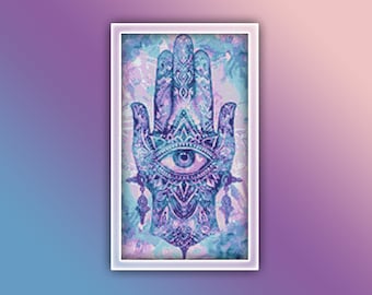 Schema punto croce Hamsa 1 Download istantaneo Download istantaneo del PDF - Simbolo Mandala Hamsa con occhio Schema punto croce