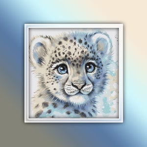 Snow Leopard Cross Stitch Pattern 2 Instant PDF Download - Leopard Watercolor Cross Stitch Pattern - Kids Room Cross Stitch Pattern