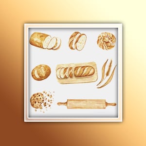 Bread Cross Stitch Pattern 1 Instant PDF Download | Bakery Watercolor Cross Stitch Pattern | Baking | Kitchen