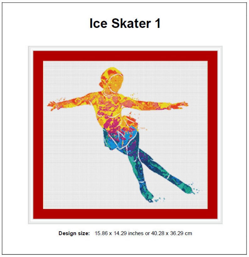 Ice Skater Cross Stitch Pattern 1 Instant Download Instant PDF Download Figure Ice Skating Watercolor Cross Stitch Pattern image 2