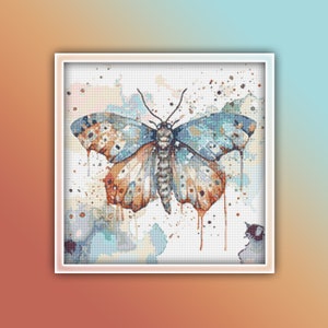 Moth Cross Stitch Pattern 1 Instant PDF Download - Butterfly Watercolor Cross Stitch Pattern - Green and Brown Moth Cross Stitch Pattern