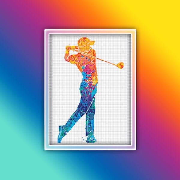 Golf Cross Stitch Pattern 1 Instant Download Instant PDF Download - Golf Player Watercolor Cross Stitch Pattern