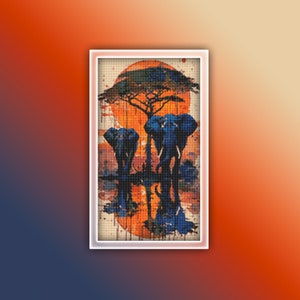 African Elephants Cross Stitch Pattern 1 Instant PDF Download - Elephant Watercolor Cross Stitch Pattern - Animal Cross Stitch Pattern