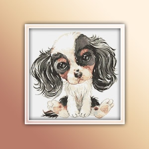 Cavalier Spaniel Dog Cross Stitch Pattern 3 Instant PDF Download - Cavalier King Charles Spaniel Puppy Dog Watercolor