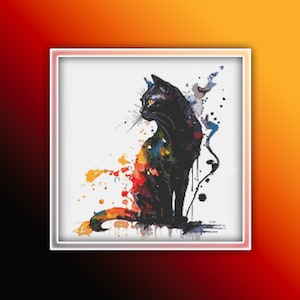 黒猫のクロスステッチ パターン 9 インスタント PDF ダウンロード - 黒猫の水彩画のクロスステッチ パターン - 動物のクロスステッチ パターン