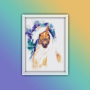 Horse Cross Stitch Pattern 2 Instant PDF Download - White Horse Watercolor Cross Stitch Pattern - Animal Cross Stitch Pattern