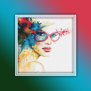 Woman Cross Stitch Pattern 7 Instant PDF Download - Woman Watercolor Cross Stitch Pattern