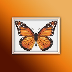 Monarch Butterfly Cross Stitch Pattern 3 Instant PDF Download | Butterfly Watercolor Cross Stitch Pattern | Orange and Brown Butterfly |