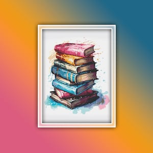 Books Cross Stitch Pattern 2 Instant PDF Download - Book Watercolor Cross Stitch Pattern - Reading Cross Stitch