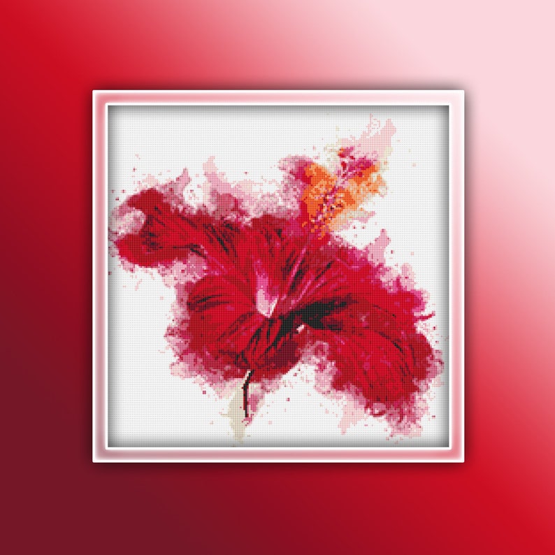Hibiscus Cross Stitch Pattern 3 Instant PDF Download Tropical Flower Watercolor Cross Stitch Pattern Flowers Cross Stitch Pattern 画像 1