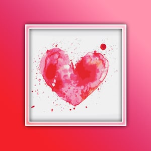 Red Heart Cross Stitch Pattern 1 Instant Download Instant PDF Download - Love Watercolor Stitching Pattern - Watercolor Heart