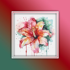Amarylis Flower Cross Stitch Pattern 3 Instant PDF Download - Amaryllis Flower Watercolor Cross Stitch Pattern