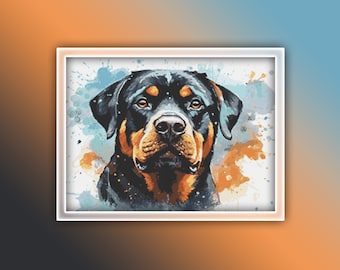 Rottweiler Cross Stitch Pattern 1 Instant PDF Download - Dog Watercolor Cross Stitch Pattern - Animal Cross Stitch Pattern