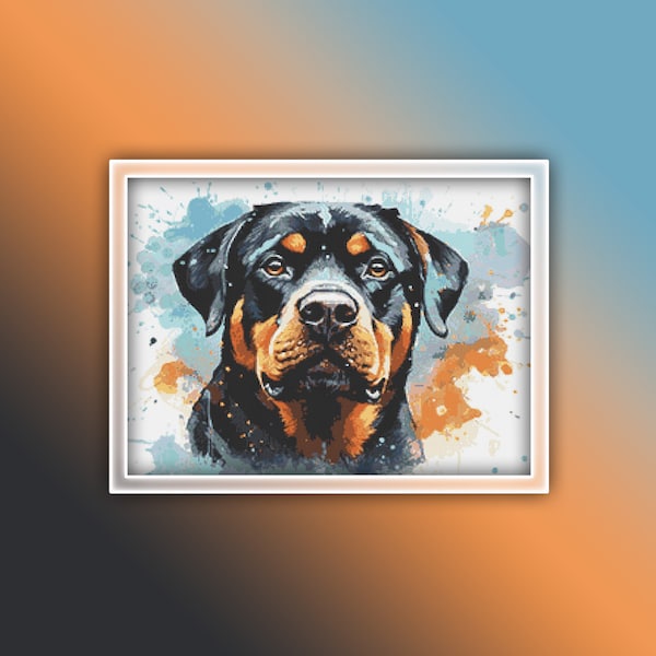 Patrón de punto de cruz Rottweiler 1 Descarga instantánea en PDF - Patrón de punto de cruz de acuarela de perro - Patrón de punto de cruz de animales