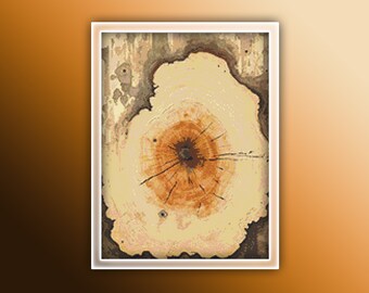 Tree Stump Cross Stitch Pattern 1 Instant PDF Download | Summer Tree Watercolor Cross Stitch Pattern | Age Rings in Tree Stump | Wood