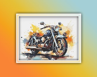 Motorcycle Cross Stitch Pattern 5 Instant PDF Download - Motorbike Watercolor Cross Stitch Pattern - Bike - Cycle