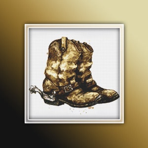 Cowboy Boots Cross Stitch Pattern Instant PDF Download - Sheriff Shoes Watercolor Cross Stitch Pattern