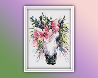 Horse Cross Stitch Pattern 8 Instant PDF Download - White Horse Watercolor Cross Stitch Pattern - Animal Cross Stitch Pattern