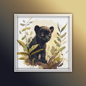 Black Panther Cross Stitch Pattern 3 Instant PDF Download - Jaguar Watercolor Cross Stitch Pattern - Animal Cross Stitch Pattern