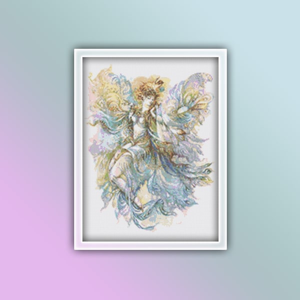 Fairy Cross Stitch Pattern 1 Instant PDF Download - Faerie Watercolor Cross Stitch Pattern - Fairy Godmother