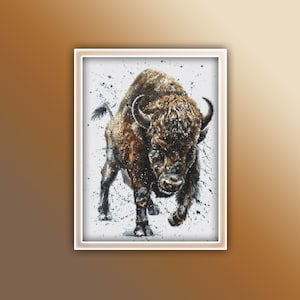 Bison Cross Stitch Pattern 2 Instant PDF Download - Bison Watercolor Cross Stitch Pattern - Animal Cross Stitch Pattern