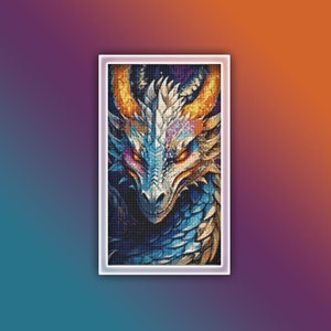 White Dragon Cross Stitch Pattern 2 Instant PDF Download - Watercolor Cross Stitch Pattern - Chinese Dragon Full Coverage Stitch Pattern