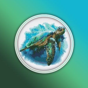 Sea Turtle Cross Stitch Pattern 5 Instant PDF Download - Sea Turtle Watercolor Stitching Pattern - Animal Needle Point